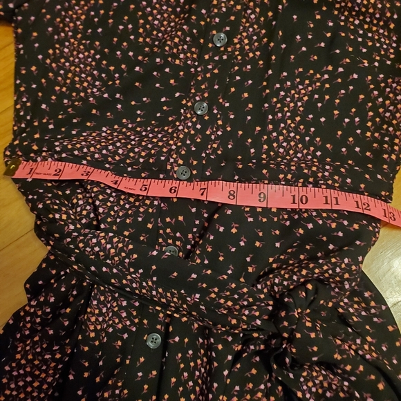NWOT Kate Spade Meadow Smocked Back Shirtdress. Black. Orange, pink floral. 2. - Picture 15 of 16